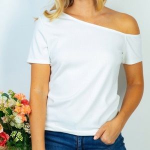 NWOT White Birch Asymmetrical neck off shoulder top